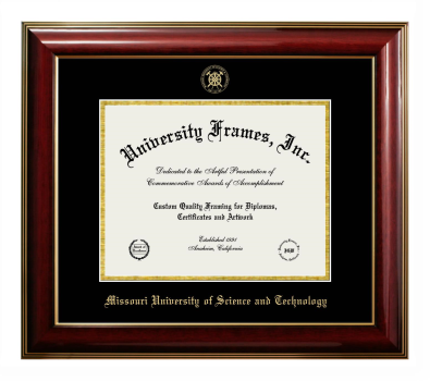 Missouri University of Science and Technology Diploma Frame in Classic Mahogany with Gold Trim with Black & Gold Mats for DOCUMENT: 8 1/2"H X 11"W  