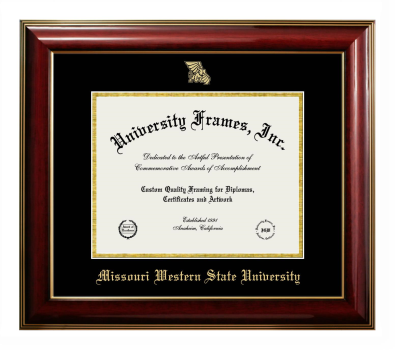 Missouri Western State University Diploma Frame in Classic Mahogany with Gold Trim with Black & Gold Mats for document: 8 1/2"h x 11"w  
