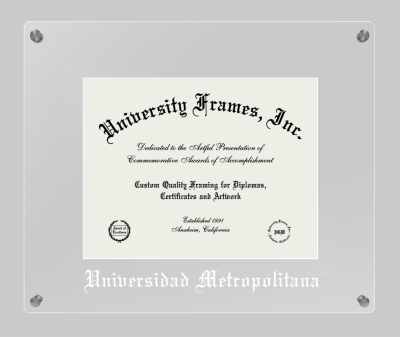 Universidad Metropolitana Lucent Clear-over-Clear Frame in Lucent Clear Moulding with Lucent Clear Mat for document: 8 1/2"h x 11"w  
