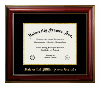 Universidad Militar Nueva Granada Diploma Frame in Classic Mahogany with Gold Trim with Black & Gold Mats for document: 8 1/2"h x 11"w  