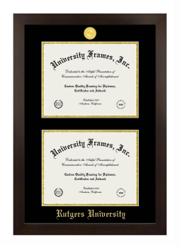 Rutgers University Double Degree (Stacked) Frame in Manhattan Espresso with Black & Gold Mats for document: 8 1/2"h x 11"w  , document: 8 1/2"h x 11"w  