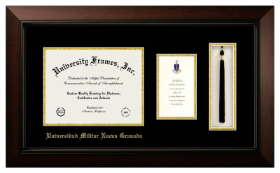 Universidad Militar Nueva Granada Diploma with Announcement & Tassel Box Frame in Legacy Black Cherry with Black & Gold Mats for document: 8 1/2"h x 11"w  , diploma: 7"h x 4"w  