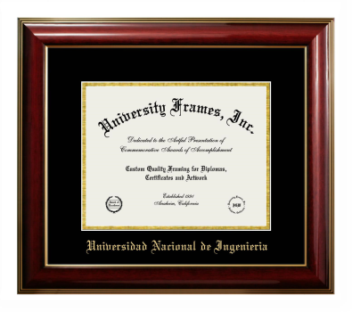 Universidad Nacional de Ingenieria Diploma Frame in Classic Mahogany with Gold Trim with Black & Gold Mats for DOCUMENT: 8 1/2"H X 11"W  
