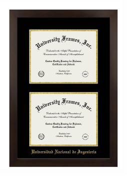 Universidad Nacional de Ingenieria Double Degree (Stacked) Frame in Manhattan Espresso with Black & Gold Mats for document: 8 1/2"h x 11"w  , document: 8 1/2"h x 11"w  