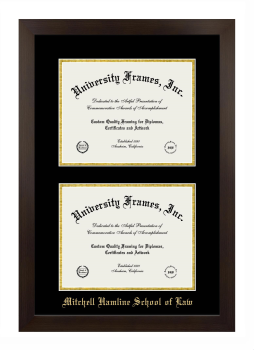 Mitchell Hamline School of Law Double Degree (Stacked) Frame in Manhattan Espresso with Black & Gold Mats for document: 8 1/2"h x 11"w  , document: 8 1/2"h x 11"w  