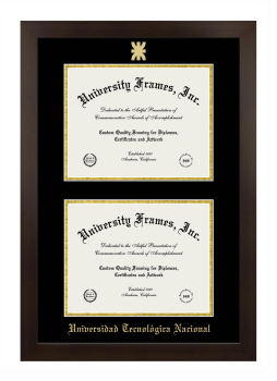 Universidad Tecnologica Nacional Double Degree (Stacked) Frame in Manhattan Espresso with Black & Gold Mats for document: 8 1/2"h x 11"w  , document: 8 1/2"h x 11"w  