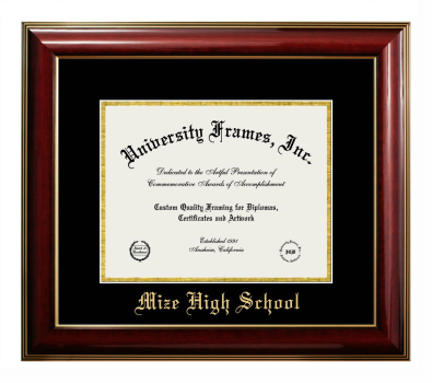 Mize High School Diploma Frame in Classic Mahogany with Gold Trim with Black & Gold Mats for DOCUMENT: 8 1/2"H X 11"W  