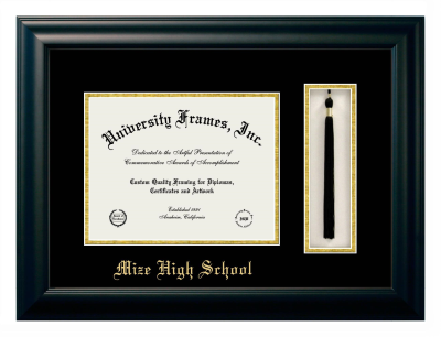 Mize High School Diploma with Tassel Box Frame in Satin Black with Black & Gold Mats for document: 8 1/2"h x 11"w  