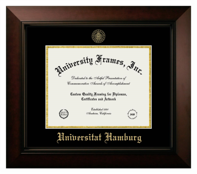 Universitat Hamburg Diploma Frame in Legacy Black Cherry with Black & Gold Mats for DOCUMENT: 8 1/2"H X 11"W  