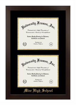 Mize High School Double Degree (Stacked) Frame in Manhattan Espresso with Black & Gold Mats for document: 8 1/2"h x 11"w  , document: 8 1/2"h x 11"w  