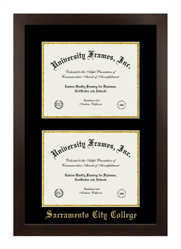 Sacramento City College Double Degree (Stacked) Frame in Manhattan Espresso with Black & Gold Mats for document: 8 1/2"h x 11"w  , document: 8 1/2"h x 11"w  