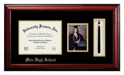 Mize High School Diploma with 5 x 7 Portrait & Tassel Box Frame in Classic Mahogany with Black & Gold Mats for document: 8 1/2"h x 11"w  