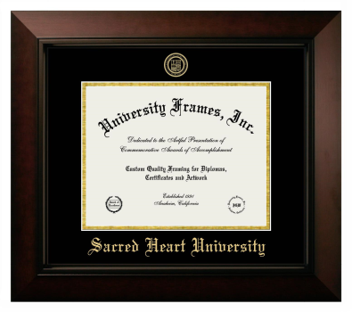 Sacred Heart University Diploma Frame in Legacy Black Cherry with Black & Gold Mats for document: 8 1/2"h x 11"w  