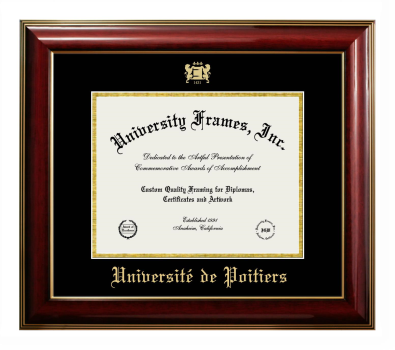 Université de Poitiers Diploma Frame in Classic Mahogany with Gold Trim with Black & Gold Mats for document: 8 1/2"h x 11"w  