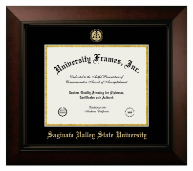 Saginaw Valley State University Diploma Frame in Legacy Black Cherry with Black & Gold Mats for document: 8 1/2"h x 11"w  