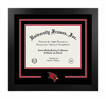 Saginaw Valley State University Logo Mat Frame in Manhattan Black with Black & Red Mats for DOCUMENT: 8 1/2"H X 11"W  