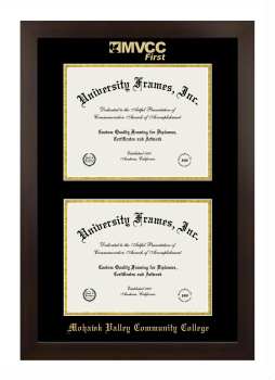 Mohawk Valley Community College Double Degree (Stacked) Frame in Manhattan Espresso with Black & Gold Mats for document: 8 1/2"h x 11"w  , document: 8 1/2"h x 11"w  