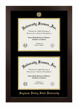Saginaw Valley State University Double Degree (Stacked) Frame in Manhattan Espresso with Black & Gold Mats for document: 8 1/2"h x 11"w  , document: 8 1/2"h x 11"w  