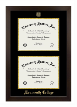 Monmouth College Double Degree (Stacked) Frame in Manhattan Espresso with Black & Gold Mats for document: 8 1/2"h x 11"w  , document: 8 1/2"h x 11"w  