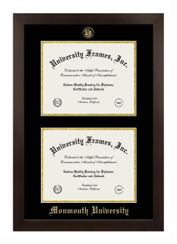 Monmouth University Double Degree (Stacked) Frame in Manhattan Espresso with Black & Gold Mats for document: 8 1/2"h x 11"w  , document: 8 1/2"h x 11"w  