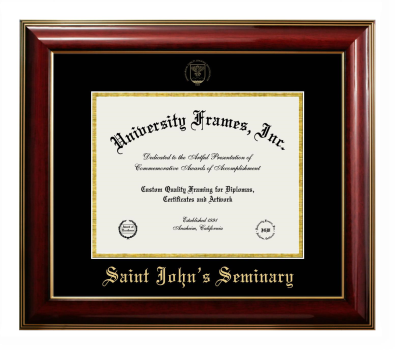 Saint John’s Seminary Diploma Frame in Classic Mahogany with Gold Trim with Black & Gold Mats