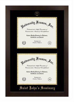 Saint John’s Seminary Double Degree (Stacked) Frame in Manhattan Espresso with Black & Gold Mats