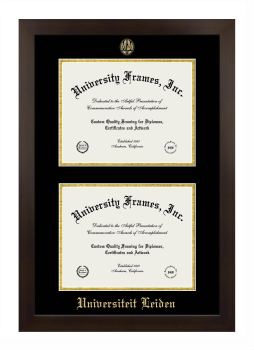 Universiteit Leiden Double Degree (Stacked) Frame in Manhattan Espresso with Black & Gold Mats for document: 8 1/2"h x 11"w  , document: 8 1/2"h x 11"w  