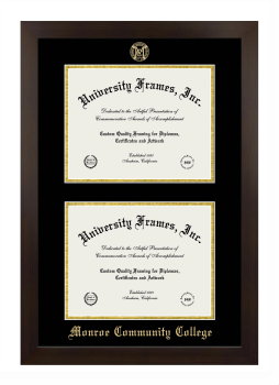 Monroe Community College Double Degree (Stacked) Frame in Manhattan Espresso with Black & Gold Mats for document: 8 1/2"h x 11"w  , document: 8 1/2"h x 11"w  