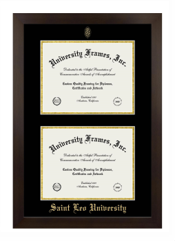 Saint Leo University Double Degree (Stacked) Frame in Manhattan Espresso with Black & Gold Mats for DOCUMENT: 8 1/2"H X 11"W  , DOCUMENT: 8 1/2"H X 11"W  