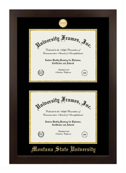Montana State University Double Degree (Stacked) Frame in Manhattan Espresso with Black & Gold Mats for document: 8 1/2"h x 11"w  , document: 8 1/2"h x 11"w  