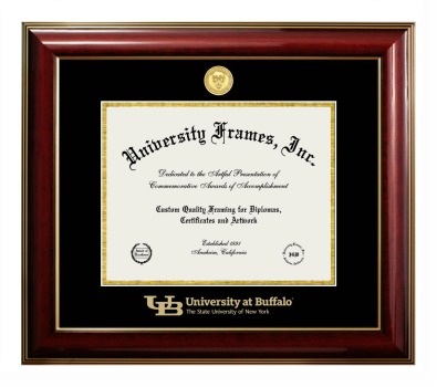 University at Buffalo The State University of New York Diploma Frame in Classic Mahogany with Gold Trim with Black & Gold Mats for DOCUMENT: 8 1/2"H X 11"W  