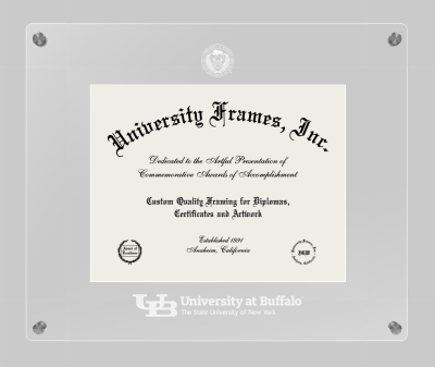 University at Buffalo The State University of New York Lucent Clear-over-Clear Frame in Lucent Clear Moulding with Lucent Clear Mat for document: 8 1/2"h x 11"w  