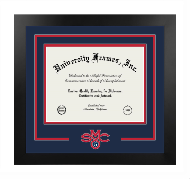 Saint Mary's College of California Logo Mat Frame in Manhattan Black with Navy Blue & Red Mats for DOCUMENT: 8 1/2"H X 11"W  