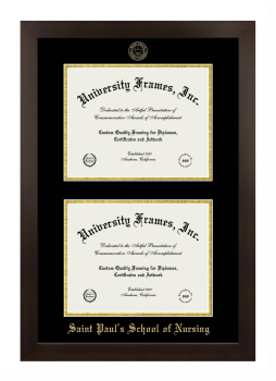 Saint Paul's School of Nursing Double Degree (Stacked) Frame in Manhattan Espresso with Black & Gold Mats for document: 8 1/2"h x 11"w  , document: 8 1/2"h x 11"w  