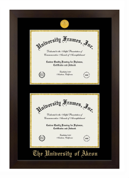 University of Akron Double Degree (Stacked) Frame in Manhattan Espresso with Black & Gold Mats for document: 8 1/2"h x 11"w  , document: 8 1/2"h x 11"w  