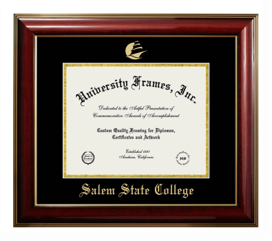 Salem State College Diploma Frame in Classic Mahogany with Gold Trim with Black & Gold Mats for DOCUMENT: 8 1/2"H X 11"W  