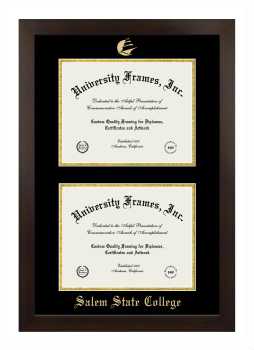 Salem State College Double Degree (Stacked) Frame in Manhattan Espresso with Black & Gold Mats for document: 8 1/2"h x 11"w  , document: 8 1/2"h x 11"w  