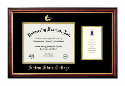 Salem State College Diploma with Announcement Frame in Petite Mahogany with Gold Trim with Black & Gold Mats for document: 8 1/2"h x 11"w  , diploma: 7"h x 4"w  