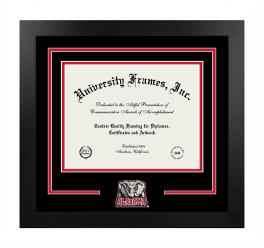 University of Alabama (Tuscaloosa) Logo Mat Frame in Manhattan Black with Black & Red Mats for DOCUMENT: 8 1/2"H X 11"W  
