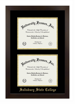 Salisbury State College Double Degree (Stacked) Frame in Manhattan Espresso with Black & Gold Mats for document: 8 1/2"h x 11"w  , document: 8 1/2"h x 11"w  