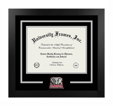 University of Alabama (Tuscaloosa) College of Arts and Sciences Logo Mat Frame in Manhattan Black with Black & Gray Mats for document: 8 1/2"h x 11"w  