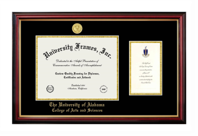 University of Alabama (Tuscaloosa) College of Arts and Sciences Diploma with Announcement Frame in Petite Mahogany with Gold Trim with Black & Gold Mats for document: 8 1/2"h x 11"w  , diploma: 7"h x 4"w  
