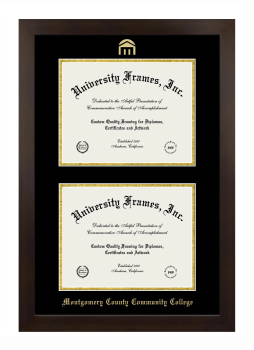 Montgomery County Community College Double Degree (Stacked) Frame in Manhattan Espresso with Black & Gold Mats for document: 8 1/2"h x 11"w  , document: 8 1/2"h x 11"w  