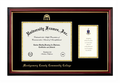 Montgomery County Community College Diploma with Announcement Frame in Petite Mahogany with Gold Trim with Black & Gold Mats for document: 8 1/2"h x 11"w  , diploma: 7"h x 4"w  