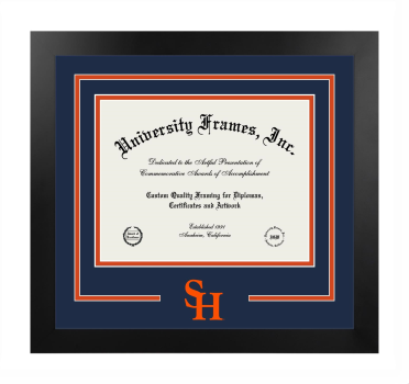 Sam Houston State University Logo Mat Frame in Manhattan Black with Navy Blue & Orange Mats for DOCUMENT: 8 1/2"H X 11"W  