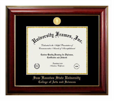 Sam Houston State University College of Arts and Sciences Diploma Frame in Classic Mahogany with Gold Trim with Black & Gold Mats for document: 8 1/2"h x 11"w  