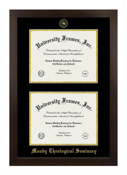 Moody Theological Seminary Double Degree (Stacked) Frame in Manhattan Espresso with Black & Gold Mats for document: 8 1/2"h x 11"w  , document: 8 1/2"h x 11"w  