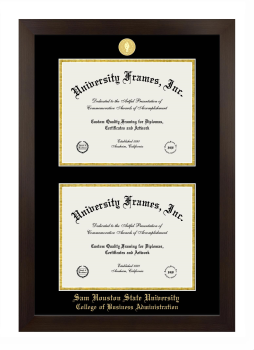 Sam Houston State University College of Business Administration Double Degree (Stacked) Frame in Manhattan Espresso with Black & Gold Mats for document: 8 1/2"h x 11"w  , document: 8 1/2"h x 11"w  