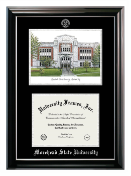 Morehead State University Double Opening with Campus Image (Stacked) Frame in Classic Ebony with Silver Trim with Black & Silver Mats for  8 1/2"h x 11"w  