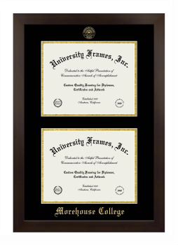 Morehouse College Double Degree (Stacked) Frame in Manhattan Espresso with Black & Gold Mats for document: 8 1/2"h x 11"w  , document: 8 1/2"h x 11"w  
